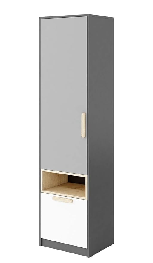 Mirjan24 Kleiderschrank Pok PO03 mit 5 Einlegeböden und Schublade, Hochschrank, Universal Schrank für Jugendzimmer (Graphit/B