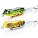 VTAVTA Topwater Whopper Plopper Frog Fishing Lures Bass Bait Hard Fishing Plopper Hook Soft Rotating Tail Fishing Tackle (Green-Yellow Combo)