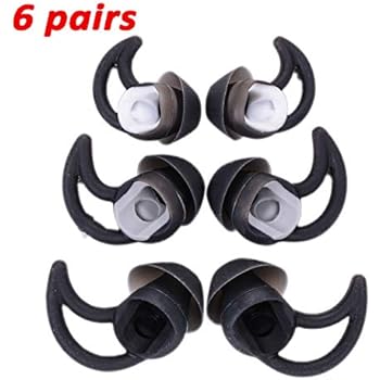 6 Pairs Replacement Silicone Ear Tips Earbuds Buds Stayhear for Bose QC30 QC20 SIE2i IE2 IE3 Soundsport Wireless Headphones, (Black)