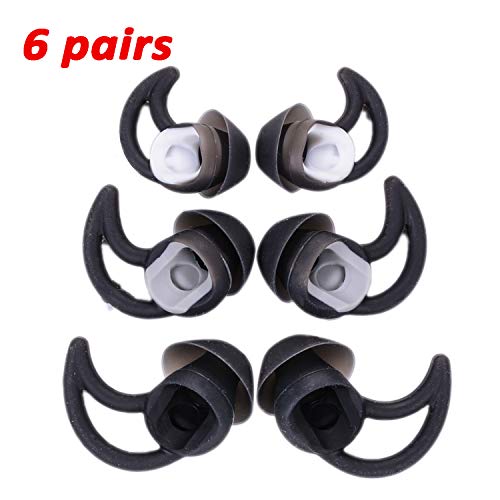 6 Pairs Replacement Silicone Ear Tips Earbuds Buds Stayhear for Bose QC30 QC20 SIE2i IE2 IE3 Soundsport Wireless Headphones, (Black)