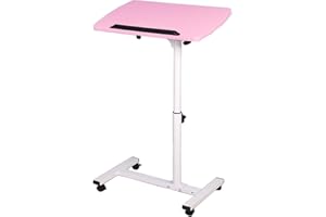 Qiveno Mobile Laptop Table, Small Standing Desk, Angle & Height Adjustable Rolling Laptop Desk Cart Over Bed Table for Home Office (Pink)
