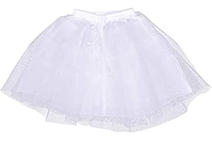 Kumeng Girl's Hoopless Petticoat Crinoline with 3 Layers, Wedding Flower Girl Slip Underskirt for Kids (White)