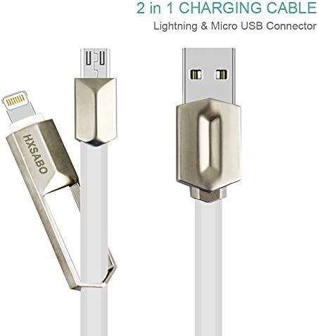 Lightning Cable, HXSABO 2-In-1 Lightning and Micro USB Cable Zinc Alloy iPhone Charger Cable Android Fast Charging Cord for iPhone 6 6S 8 7 Plus 5S 5C, iPad, Samsung, HTC and More (3.3ft, White)