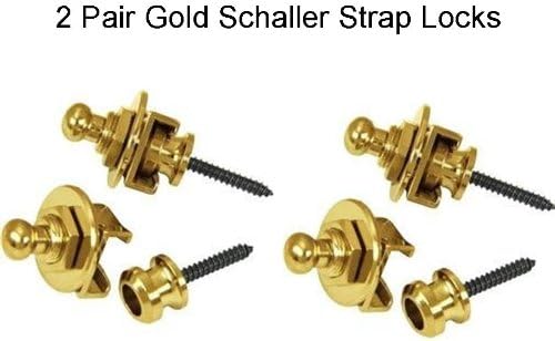 2 Pair Schaller Guitar Strap Locks and Buttons (TWO Pair) Gold