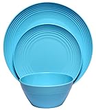 Melange 12-Piece Melamine Dinnerware Set (Solids Collection) | Shatter-Proof and Chip-Resistant Melamine Plates and Bowls | Color: Blue | Dinner Plate, Salad Plate & Soup Bowl (4 Each)