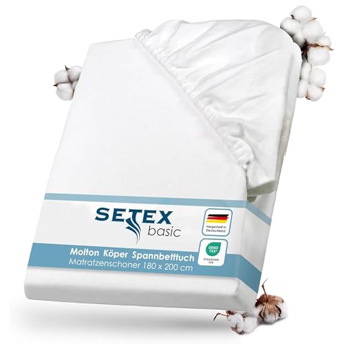 SETEX Molton Köper Matratzenschutz, 180 x 200 cm, Matratzenschoner aus 100% Baumwolle, Basic, Weiß
