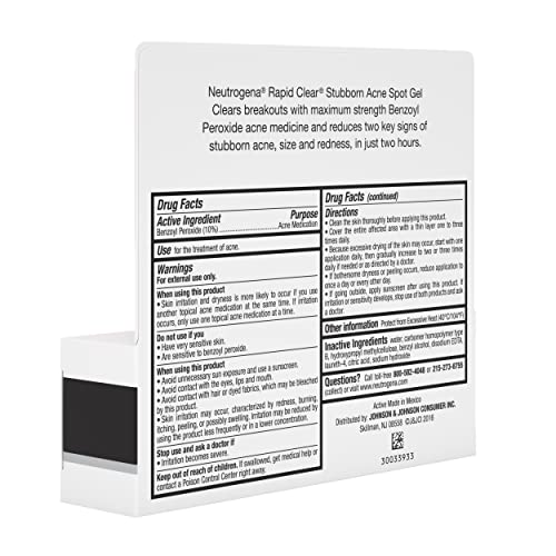 NEUTROGENA RAPID CLEAR STUBBORN ACNE SPOT TREATMENT GEL, MAXIMUM STRENGTH 10% BENZOYL PER-OXIDE TREATMENT MEDICATION FOR ACNE PRONE SKIN, PIMPLE CREAM REDUCES SIZE & REDNESS, 1 OZ