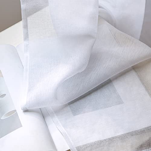 Woaboy Modern Living Room Curtains Short White Curtains for Windows 2 Pieces 140 x 145 cm Curtains Bedroom Curtains Translucent Polyester with Rings White