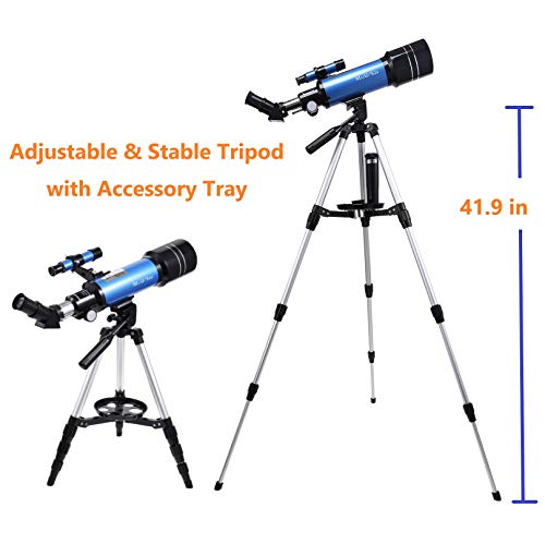 MaxUSee 70mm Refractor Telescope with Adjustable Tripod for Kids Adults & Beginners + Portable 10X42 HD Monocular Bak4 Prism FMC Lens, Travel Scope with Backpack and Phone Adapter - Thumbnail 2