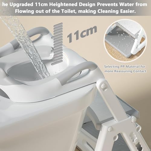 ZERIFAM Potty Training Seat 2 in 1, Children's Toilet Seat with Steps, Ultimate Stability Toddler Toilet Seat, Foldable Adjustable, For Kids Boys Girls Toddlers Potty Chair with PVC Cushion (Grey)