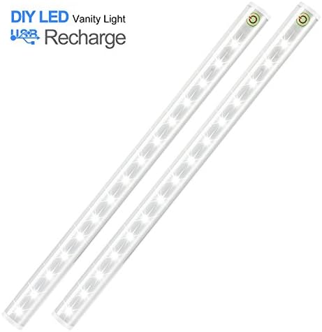 LED Mirror Lights, Dimmable Wireless Makeup Vanity Light for Makeup, Portable USB Charged LED Closet Light, Night Lights for Outdoor Camping, Hallway, Bedroom, Kitchen, Cabinet - 6500K, 2 Pack