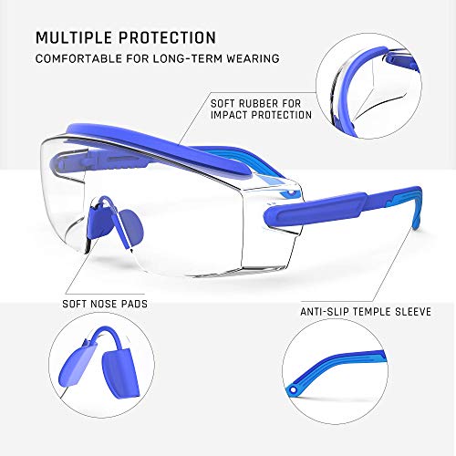 Anti Fog Safety Glasses,Safety Goggles Fit Over Glasses,Side Protection