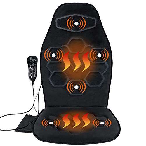 Comfitech Car Seat Back Massager Chair Pad Cushion with Heat, 6 Vibrating Motors for Office, Auto, Home (Black)