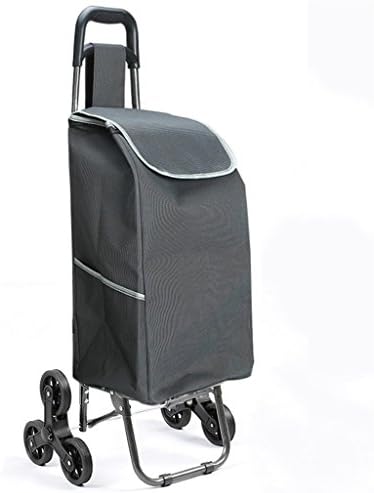 Trolley shopping cart folding cart portable luggage trolley waterproof bag solid color shopping trolley Strong and firm (Color : Space black)