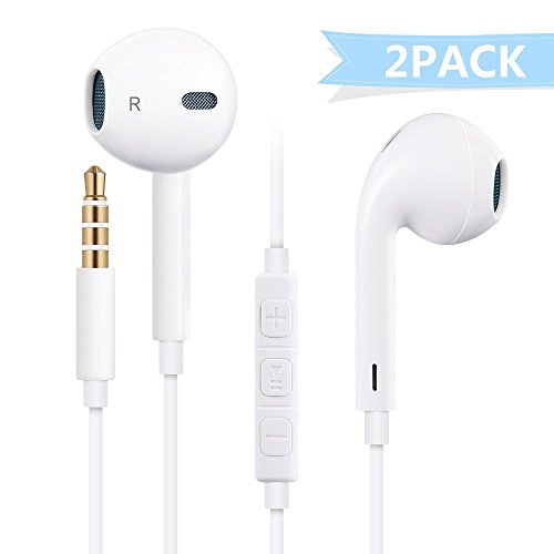 (2 pack) Sobrilli wired Headphones/Earphones/Earbuds, 3.5mm headphones with Microphone and remote control for iPhone 6s/6/5s/5/4s/SE/Samsung/MP3 MP4 MP5 and all 3.5mm devices(White)