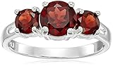 Sterling Silver 3-Stone Garnet Ring, Size 9