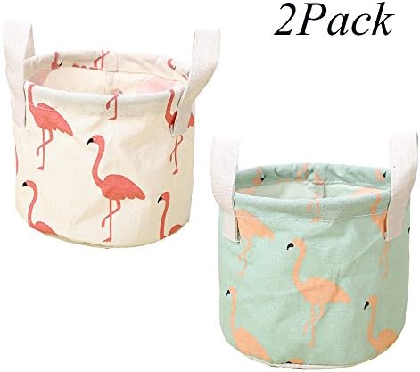 2Pack Foldable Storage Basket, Waterproof Canvas Organizer for Nursery and Babies Room (Flamingo)