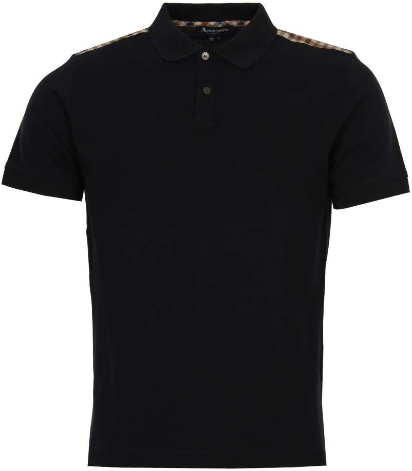 Aquascutum Mens Hill Club Check Pique Polo Shirt in Navy