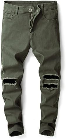 George Gouge 2018 Fashion Men's Hip Hop Punk Style Ripped Jeans Trousers Slim Fit Elastic Brand Jeans Men Streetwear Pants Army Green 36