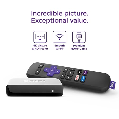 Roku 3920RW-SW Premiere, 4K/HDR Streaming Media Player, Wi-Fi Enabled, with Premium High Speed HDMI Cable and Simple Remote
