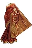 Krishna Sarees Women's SBS3029 Brown and Burlywood Banarasi Silk Saree Unstitched Blouse Piece Brown