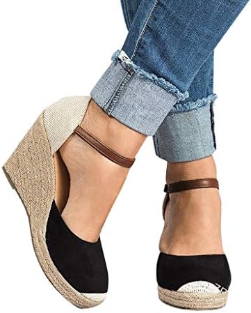 Kaicran Womens Wedges Sandals Fashion Flock Round Toe High Platform Non-Slip Casual Buckle Shoes