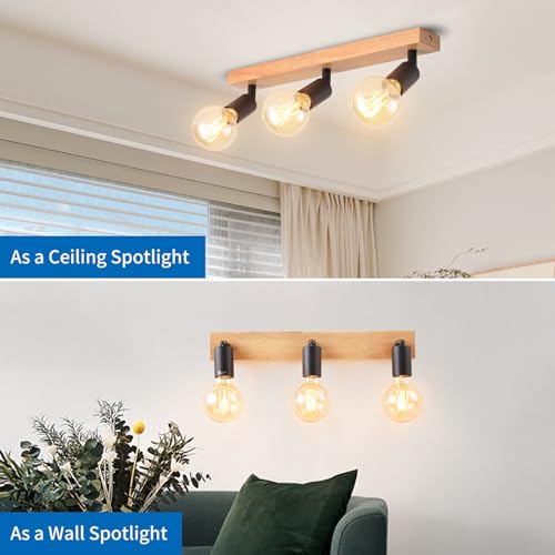 ANWIO Ceiling Lamps with 3 Bulbs, E27 Hallway Ceiling Lamp, Black Interior LED Bulbs, Adjustable Bedroom Ceiling Lamps, Living Room Ceiling Lamp (without Bulbs)