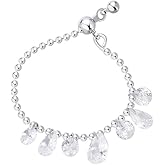 Izpack Diamond Beaded Ring for Women Crystal Solitaire Waterdrop CZ Charms Dangle Bead Ball Statement Adjustable Finger Rings Band Dainty Wedding Engagement Jewelry Gifts for Bridesmaid