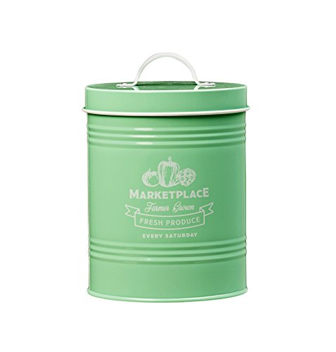 Click Here to See More Images Amici Home, A7CDI028R, Marketplace Fresh Produce Metal Storage Canister, Food Safe, Push Top Lid, Mint, 76 Ounces
