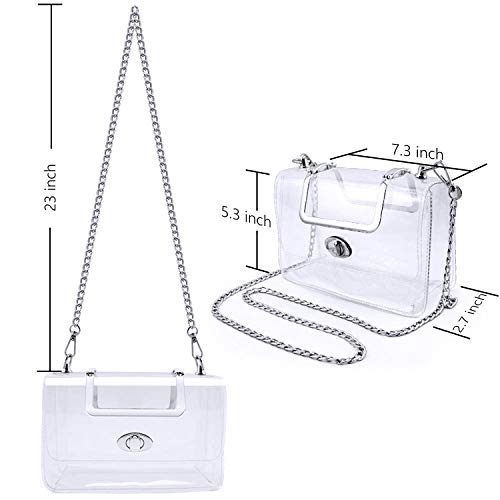 MOETYANG Womens Transparent Clutch Clear Purse Crossbody Shoulder Bags with Removable Silver Chain Strap NFL&PGA Stadium Approved Bags ...