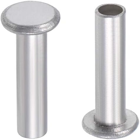 sourcing map 100 Pcs 3mm x 12mm Aluminum Flat Head Semi-Tubular Rivets Silver Tone, M3 x 12mm