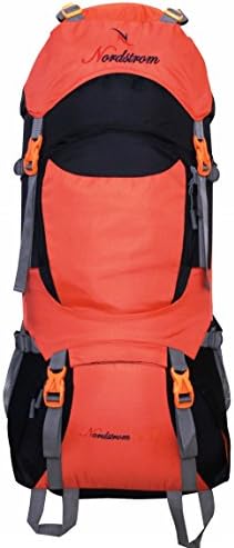 2209 Climate Proof Mountain Rucksack, Backpack 75 Ltrs (Orange & Black) with Rain Cover and Laptop Sleeve with Padding)