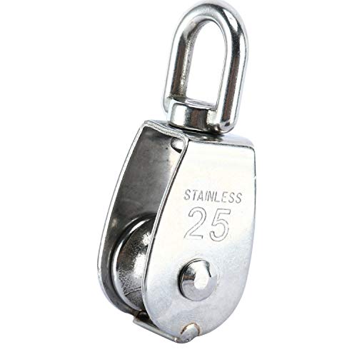 DasMarine 3 Pack Single Pulley Block in 304 Stainless Steel Crane Swivel Hook Single Pulley Roller Loading (M25)