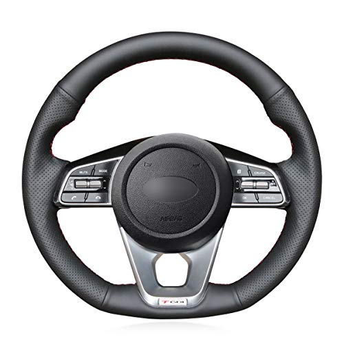 MEWANT Hand-stitched Sewing Black Genuine Leather Steering Wheel Cover for Kia K5 Optima 2019 Cee'd Ceed GT 2019 Cee'd Ceed GT-Line 2019 Forte GT 2019 Sportage 2019-2020 ProCeed GT 2019