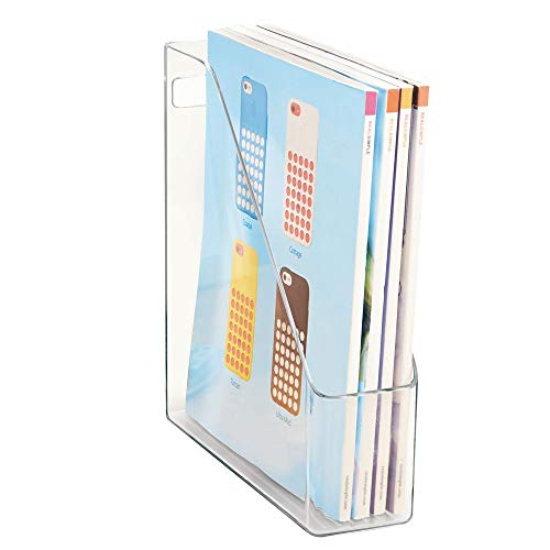mDesign Plastic File Folder Bin Storage Organizer - Vertical with Handle - Holds Notebooks, Binders, Envelopes, Magazines - Container for Home Office and Work Desktops - 2 Pack - Clear - Thumbnail 6