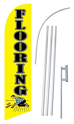 Flooring Yellow w/ Man 12-foot SUPER Swooper Feather Flag With Heavy-Duty 15-foot Pole and Ground Spike - Thumbnail 4