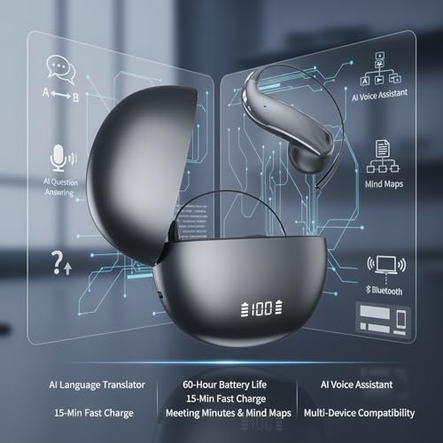 4-in-1 Latest AI Bluetooth Translation Earbuds, Real-time Translator of 164 languages; No subscription required; Powerful Bass & Full-Range Frequency Response, Premium Audio with Innovative Technology