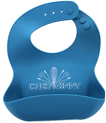 Chef Vinny Food Grade BPA Free Silicone Baby Bib with Pouch (Blue)