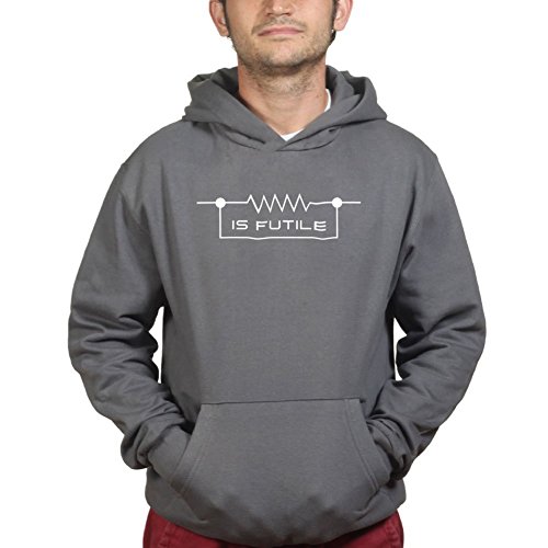 Resistance is Futile Funny Electrician Sparky Resistor Hoodie XL Charcoal Grey