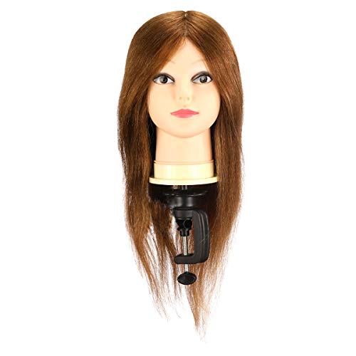 Kaleurrier Mannequin Head Female Professional Hairdresser Hair Styling Training Head Manikin Cosmetology and Hairdressing Practice Doll Head with 18" 100% Real Hair with Free Table Clamp(Color:Brown) - Thumbnail 6
