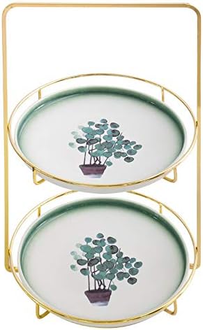 ケーキスタンド 2ティアセラミックラウンドケーキスタンド エルク柄カップケーキタワースタンド 階層型スタンド デザートタワートレイティーパーティーベビーシャワーをサービング よりエレガントで豪華なティータイム Size 人気の製品 Green Color One Size