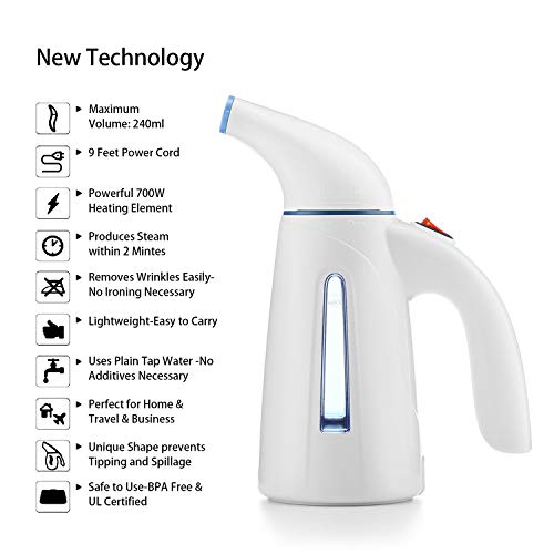 Hilife Steamer for Clothes Steamer, Handheld Garment Steamer Clothing, Mini Travel Steamer Fabric Steam Iron 240ml Big Capacity