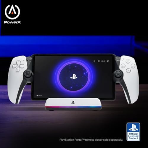 Estação de carregamento PowerA para PlayStation Portal™ Remote Player com Lumectra™, iluminação RGB, alimentação USB, carregador magnético, carregamento e ecrã, base ponderada, licenciada oficialmente