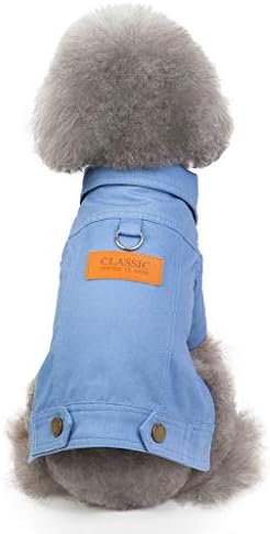 MuXiaRen Pet Puppy Cat Warm Jean Blouses Dogs Puppy Cotton Clothing Dog Winter Coat With Leash Hook Padded Small Dog Cat Coats Large,Blue-S