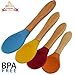 SAFE Baby Feeding Spoons [ORGANIC] 4 Color Pack Makes Mealtime Fun - Silicone Bowl and Easy Grip Bamboo Handle (BPA Free)