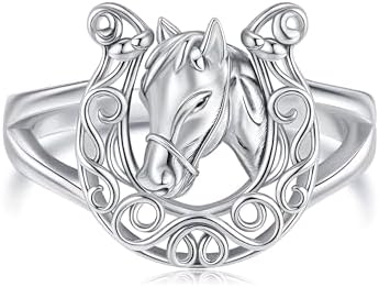 Solid 925 Sterling Silver Men's Horseshoe with Horse Head Ring