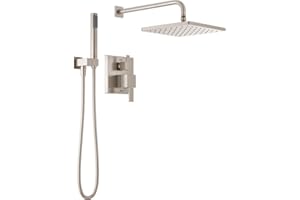 Delta Modern 14 Series Square Rain Shower System Faucet Set, Rainfall Brushed Nickel Shower Head and Handle Set, Valve Trim Kit, 10 Inch, Spotshield Stainless 342701-SP