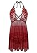 JuicyRose Women's Sexy Lingerie Lace Sleepwear Halter Babydoll V-String Miniskirt (US XXL=Tag XXXL, Merlot)