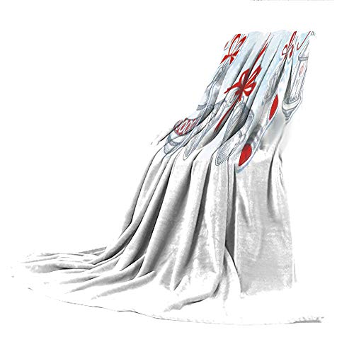 SCOCICI Blanket for Bed Couch Chair Fall Winter Spring Living Room,Christmas Decorations,Retro Style Famous Socks for Toy and Candy Bells and Snowflake Graphic,White Red,59.06" W x 86.62" H