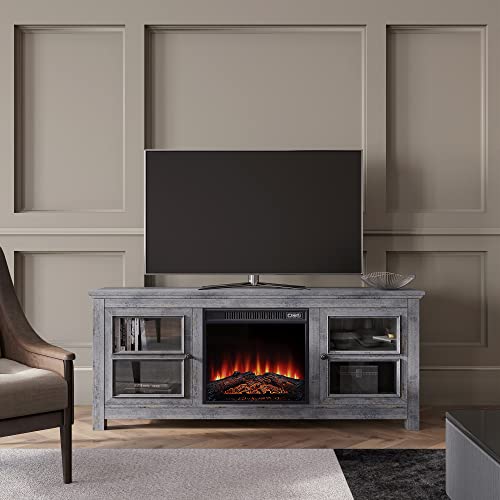 BELLEZE Modern 58 Inch Farmhouse Electric Fireplace TV Stand & Media